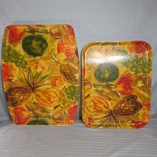 Vtg 1960s MCM Fiberglass Serving Tray Fruit Pineapple Retro Yellow Green 2 Large picture