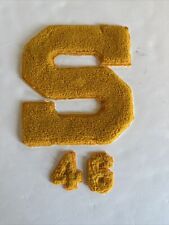 3 Pc Vtg Yellow Chenille Letterman 8x7” Patch, Letter S, 1.5x2.5” Numbers 4 & 6 picture
