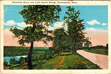 Minneapolis Minnesota~Riverside Drive & Lake Street Bridge~Vintage Postcard picture
