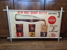 Rare Vintage 1950s 1960s Coca-Cola Cardboard Sign-16oz Half Quart-Original Barn  picture