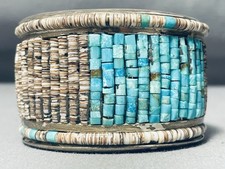 EYE CATCHING BEST VINTAGE NAVAJO TURQUOISE HEISHI STERLING SILVER BRACELET picture