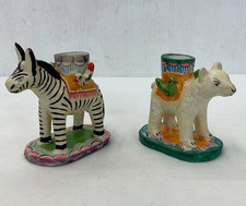 Vintage Mexican Folk Art Pottery Zebra and Polar Bear Candle Holders | Lot of 2 picture