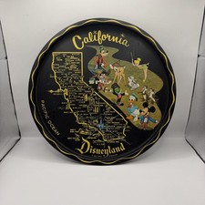 Vintage Disney Disneyland California Map Round Metal Tray Mickey Mouse & Friends picture
