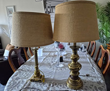 Pair Vintage Brass Finish Metal Table Lamps, Stieffel 20th Century. picture