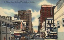 Jacksonville Florida FL Street Scene Walgreen Drugs Linen c1930s-40s Postcard picture