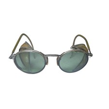 Vintage Motorcycle Aviation Glasses Green Lens Goggles WWII Era 1940s Steampunk  picture