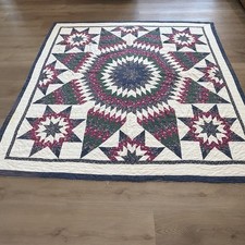 VTG Handmade Patchwork Quilt Floral Star Pattern Cottage Square 79” Double side picture