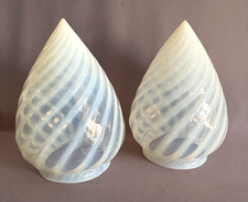 Matched Pair VINTAGE Opalescent Swirl GLASS GLOBES Flame Shaped Lamp Shades picture