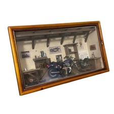 Vintage Motorcycle Garage Shop Diorama Shadow Box. picture