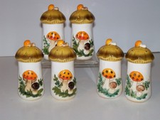 Vintage 1970s Sears Roebuck Merry Mushroom 6 pc.Spice Shaker Set picture