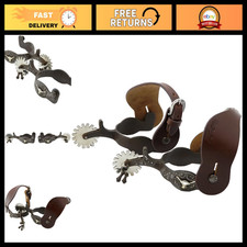 Men's Western Antique Spurs with Engraved Silver Trims & Spur Straps - Durable & picture