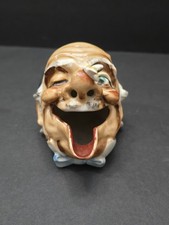 Vintage 1950s Japan Big Mouth Old Man Bee Nose Ceramic Smoker Ashtray Figural picture
