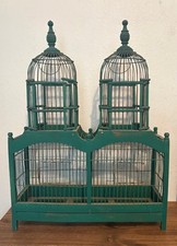 Antique Vtg Victorian Style Cathedral Double Dome Wood & Wire Bird Cage, 26