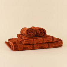 Vintage 70s Fieldcrest Burnt Orange Geo Bath Towel Set picture