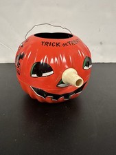 Vintage Halloween Tin Whistle Nose Litho Jack-O-Lantern US Metal Bold Graphics picture