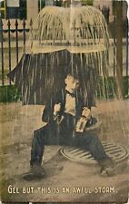Comic Postcard Alcoholic Drunk Loaded Man Gee But This is an Awful Storm picture