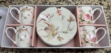 Grace Teaware Cottage Rose Birds Magnolia Garden espresso 8 Pc Fine Porcelain picture