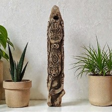 Vintage Aztec/Mayan Style Handmade Flute Totem Monkey Reptile Clay 10