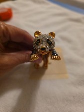 Vintage gold TONE METAL RHINESTONE ENAMELED PANDA BEAR BROOCH PIN JEWELRY picture