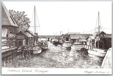 Vintage Postcard Fishtown Leland Michigan Harbor Boats Albion Cards picture