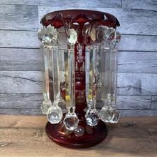 Antique Victorian Bohemian Ruby Glass Mantle Lustre 11 Inch Parts As Is Missing picture