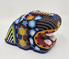 Vintage Huichol Beaded Jaguar Head - Handmade Wixárika Mexican Folk Art picture