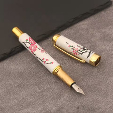 Jinhao 955 Fountain Pen & Converter, Plum Blossoms & Gold Trim, Medium Nib picture