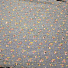 Vintage Blue Chambray with Floral Print Granny Farmhouse Style 4 Yards x 43