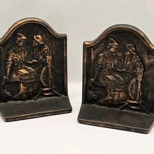 1928 Antique Alden And Priscilla Bookends Cast Iron Patina 5