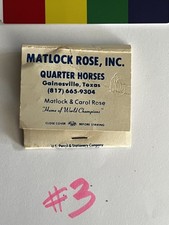 Matlock Rose Ranch matchbook, rare vintage 1980s AQHA NCHA Cutting Horse picture