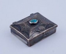 Vintage Native American Navajo Sterling Silver Turquoise Pill Trinket Box picture