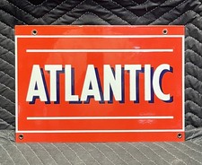 Vintage 1950's Atlantic Gasoline Porcelain Gas Pump Plate Sign (9 x 13) picture