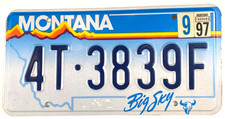 Vintage Montana 1997 Auto License Plate 4T-3839F Missoula Co Garage Wall Decor picture