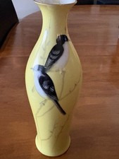 Vintage Noritake hand painted Bud Vase yellow gold rim with birds  8.5” tall picture