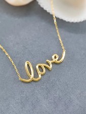 18K Yellow Gold Plated Script Love Pendant Modern Necklace With 18