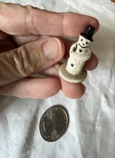 ANTIQUE Vintage Composition Germany Tiny Putz Snowman Miniature Dollhouse 1.25” picture