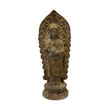 Chinese Rustic Wood Standing Gautama Amitabha Shakyamuni Buddha Statue ws2738 picture