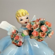 Vintage LEFTON  JAPAN GIRL w/ FLOWER BASKET & BOUQUET, Blue Gown, #1450B Exc Con picture