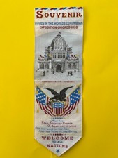 1893 Chicago Worlds Fair Columbian Exposition Souvenir Ribbon antique flag picture