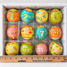 Vintage 1996 12 Days of Christmas Papier Mache Ornaments Set 12 Boxed picture