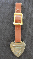 OLD c.1918 WW1 Vintage Brass Zeppelin Airship + Airplane Brass Watch Fob W/Strap picture
