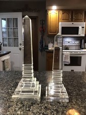 Vintage PAIR MCM Herb Ritts Lucite Acrylic Astrolite Obelisk Pyramid Sculptures picture