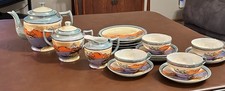 Antique Takito TT Japan Lusterware Tea Set 19 Pc Hand Painted Landscape 1930s picture