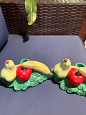 Vintage Majolica Style Hand-Painted Fruit Candlestick Holders – Pair – Retro Kit picture