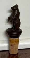 Vintage Hand Carved Black Forest Wood Bear Bottle Stopper Swiss Folk Art Antique picture