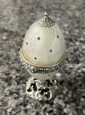 Fabergé Style Decorative Egg Trinket Box -w Rhinestone Silver Tone Hinged picture