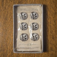 NOS Vintage Toshikane Porcelain Buttons Bamboo Boxed Set 6 Tokyo Japan Deadstock picture