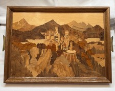 Vintage -German -Buchschmid Gretaux -Wood Marquetry TRAY -Neuschwanstein Castle picture
