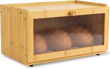Large Bamboo Bread Box for Kitchen Countertop Acrylic Window Extra Storage picture