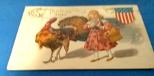 (pgasteelers1) Thanksgiving 1911 Post Card Girl & turkey with stamp🌠picture